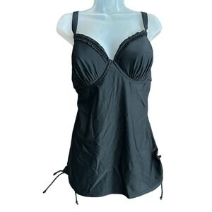 Smart & Sexy Swim Dress Women 38DD Black  Swimsuit Tie Sides Ruffle Beach Resort